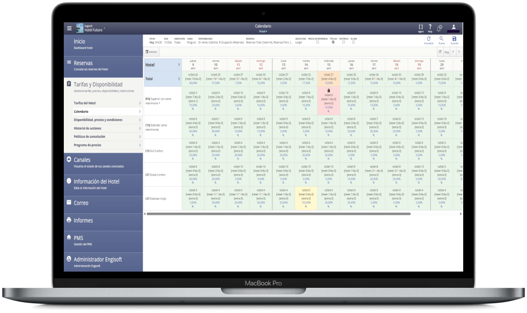 Pantalla del planning del programa de software de Engisoft