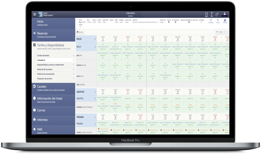 Pantalla de rack del programa de software de Engisoft